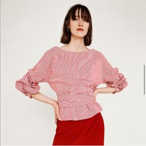 ⚠️ENDING SOON Zara Striped Wrap Shirt in Red - Picture 5 of 11